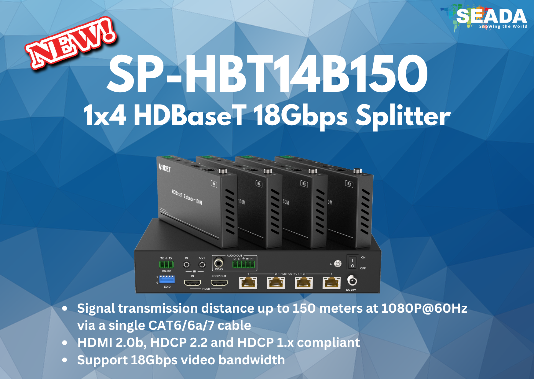 NEW 1x4 HDBaseT 150m Splitter, SP-HBT14B150 - Seada Technology